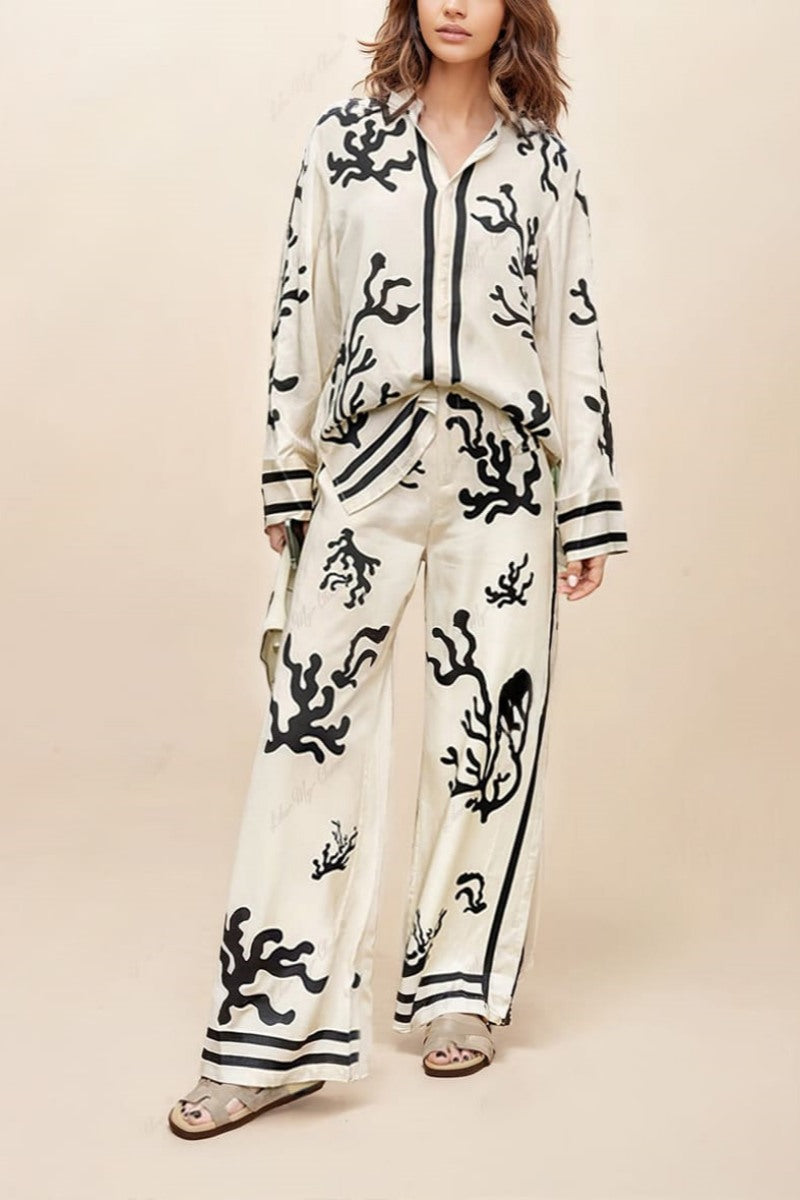 Wide-Leg Silhouette Printed Pants-Set