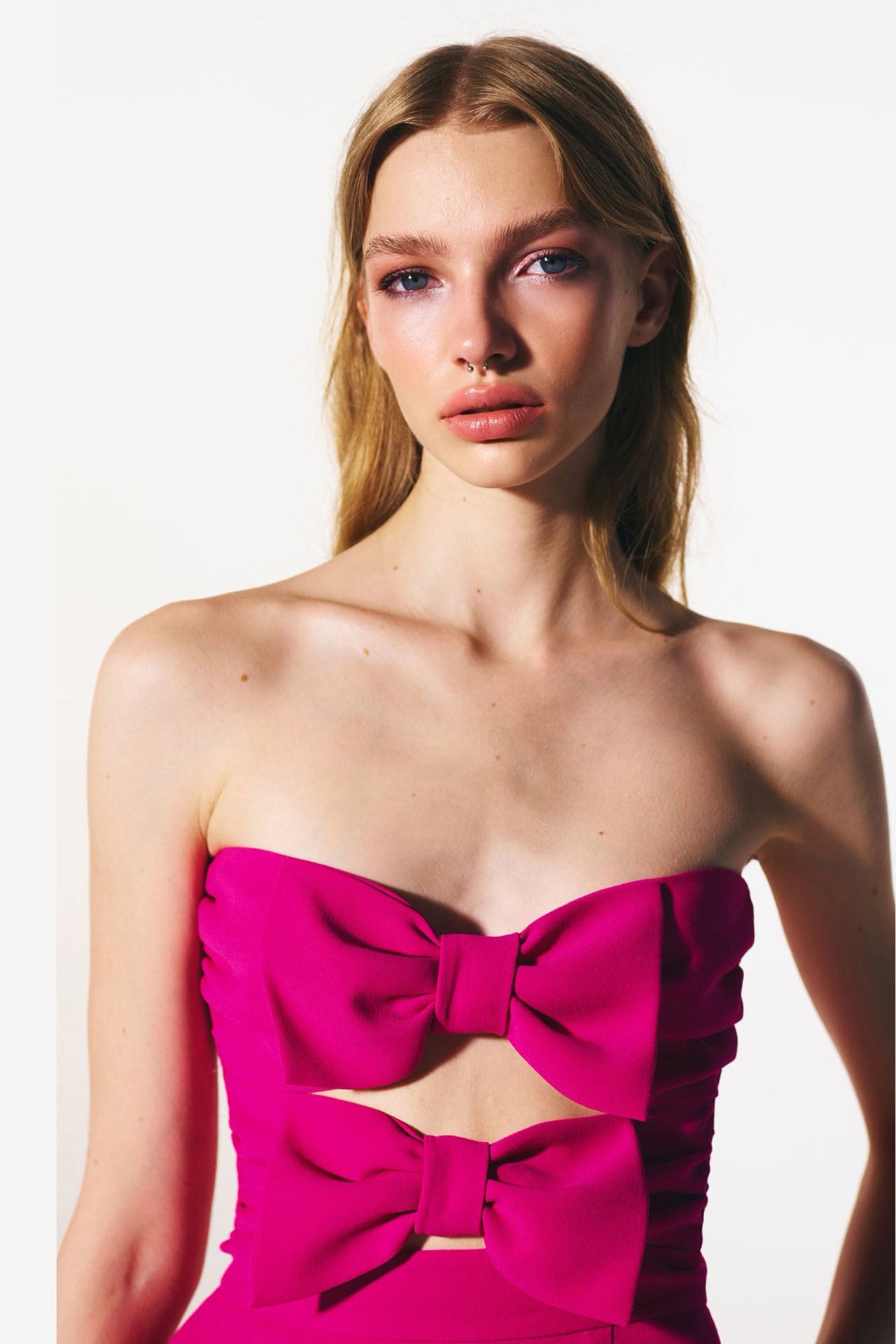 Fuchsia Bow Cutout Mini Dress