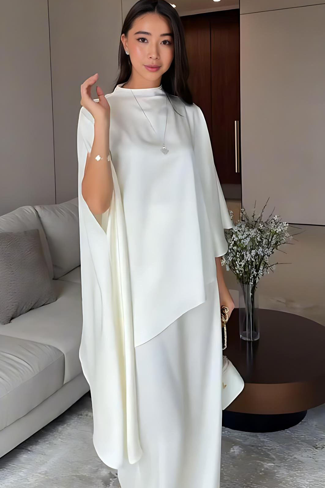 Cape-Ärmel Weitbein-Hosen-Set