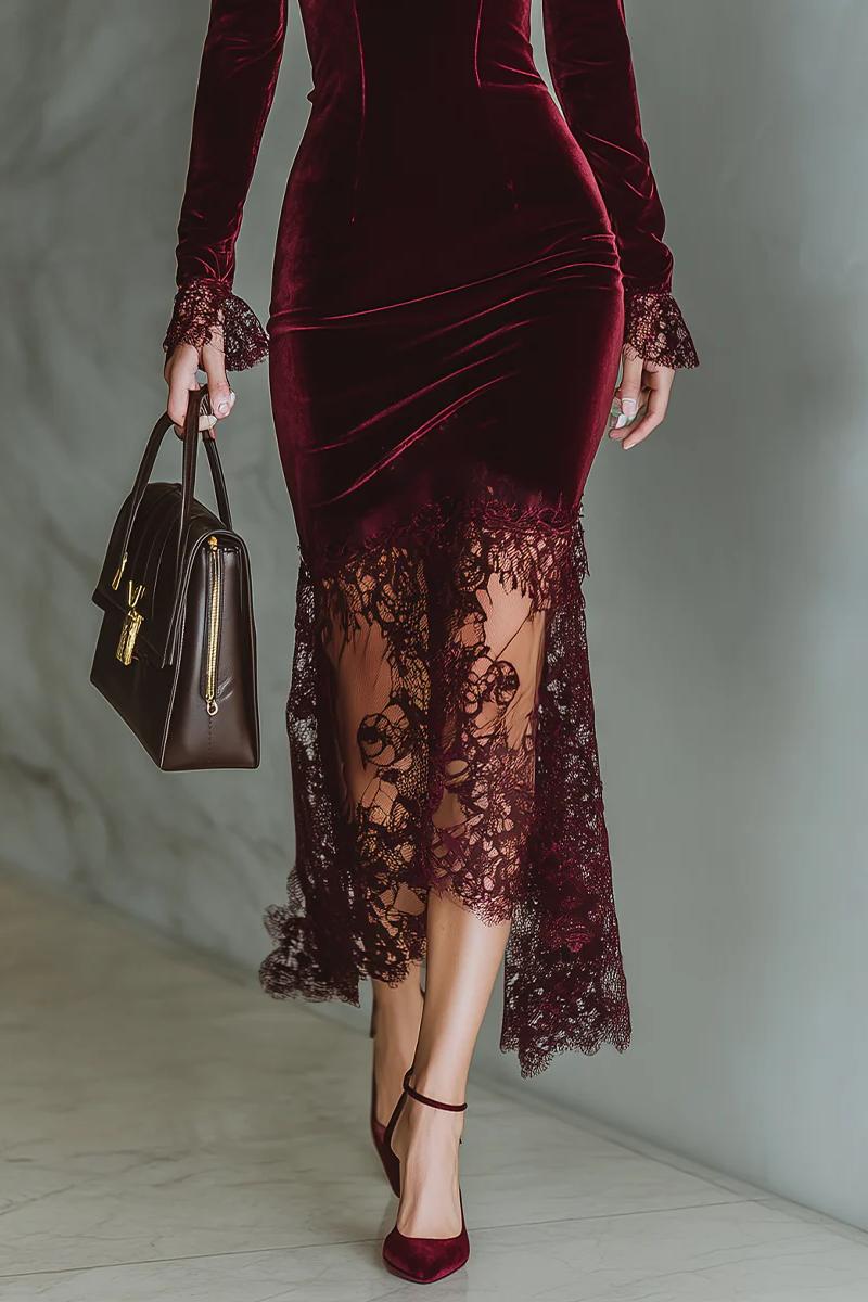 Velvet Sweetheart Lace Maxi Dress