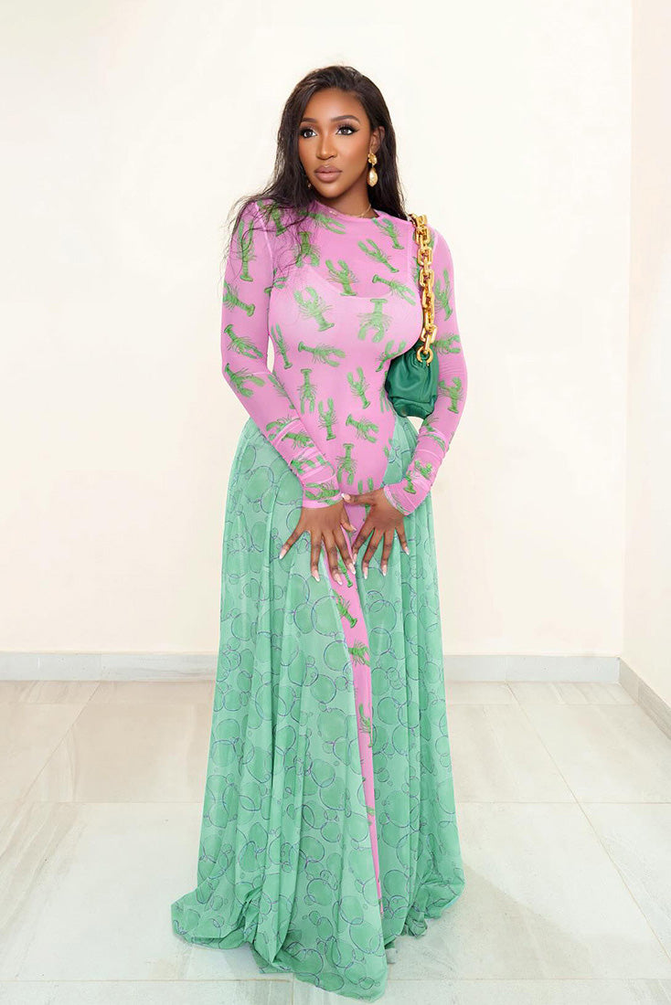 Sjov hummerprint flydende maxikjole