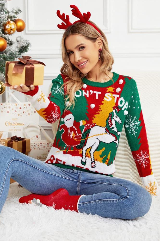 SANTA AN REINDEER SLEIGH KNIT SWEATER