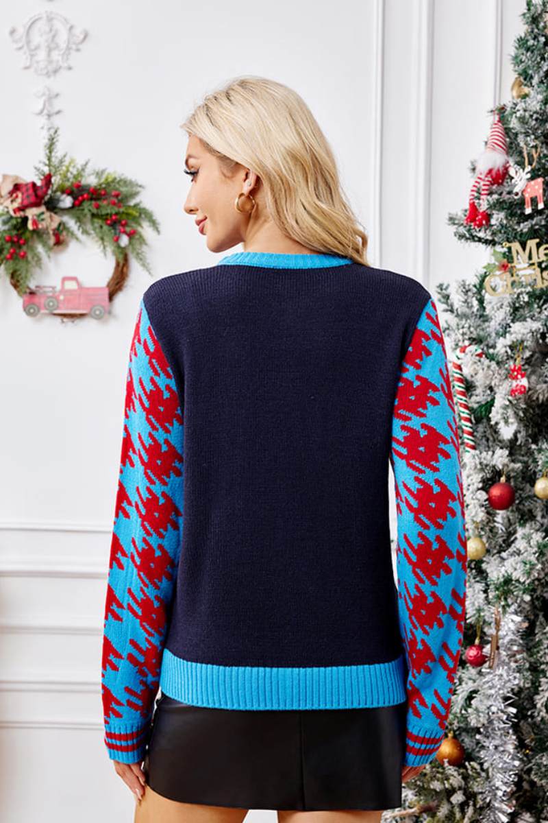 Pull en tricot brodé avec chaussettes de Noël décontractées