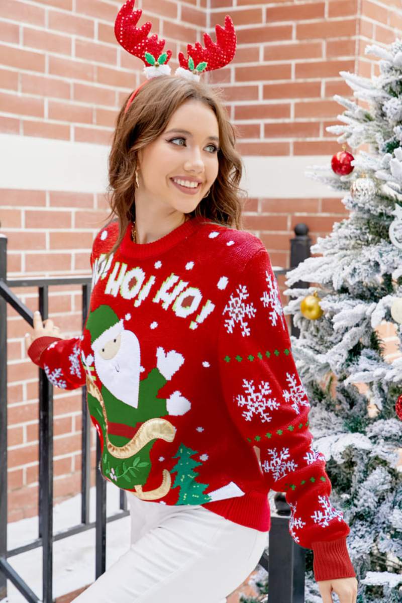 Crewneck Casual Brodert Santa Sweater