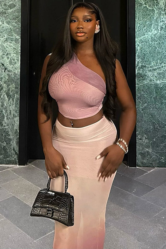 Gradyan Tek Omuz Şeffaf Etek Takımı