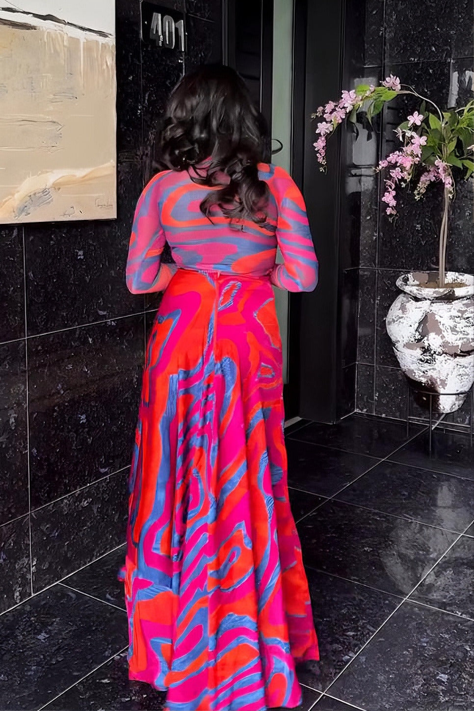 Psychedelic Colorful Vortex Maxi Skirt Set