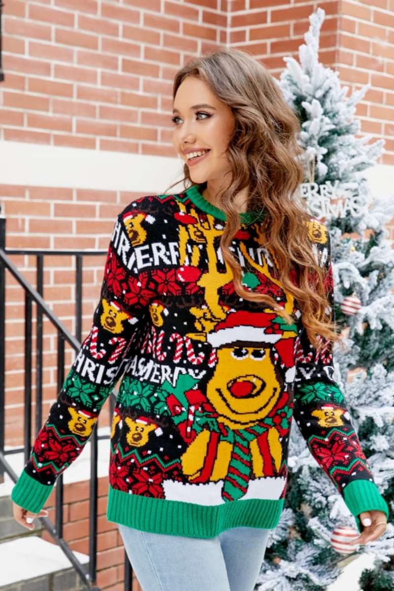 Christmas Cartoon Reindeer Knit Sweater