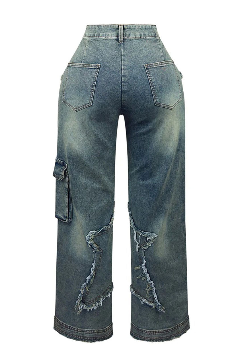 Straight Jeans med Rhinestone Detalje