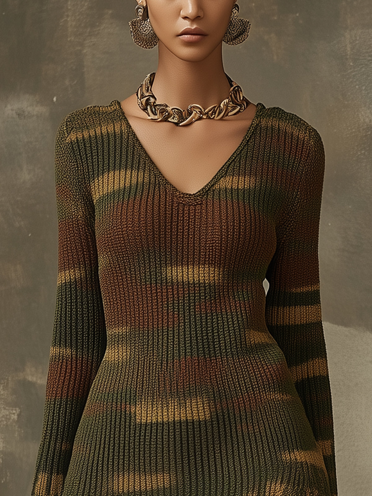 Vestido Mini de Malha Camuflado em Tons Verdes