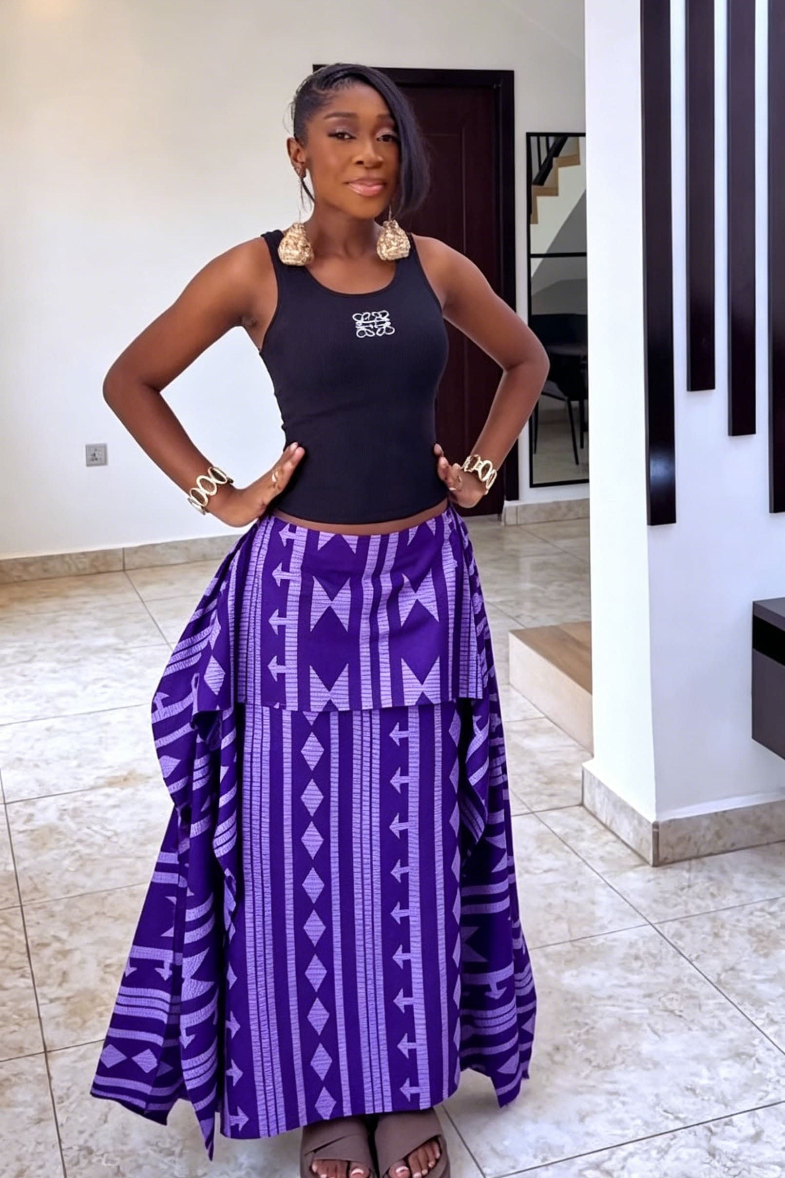 Geometric Layered High Waist Skirt