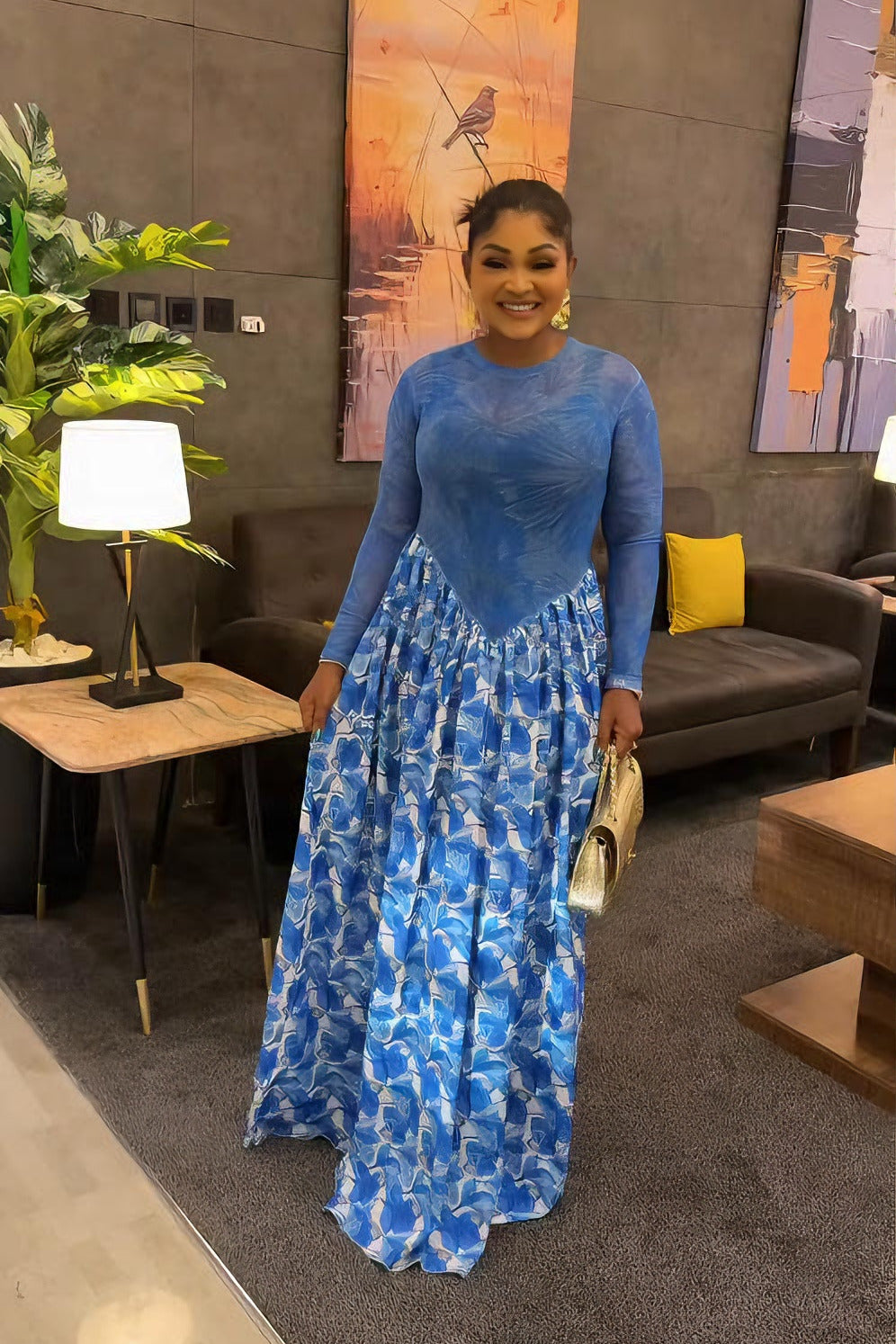 Oceanic Abstract Pleated Maxi Dress