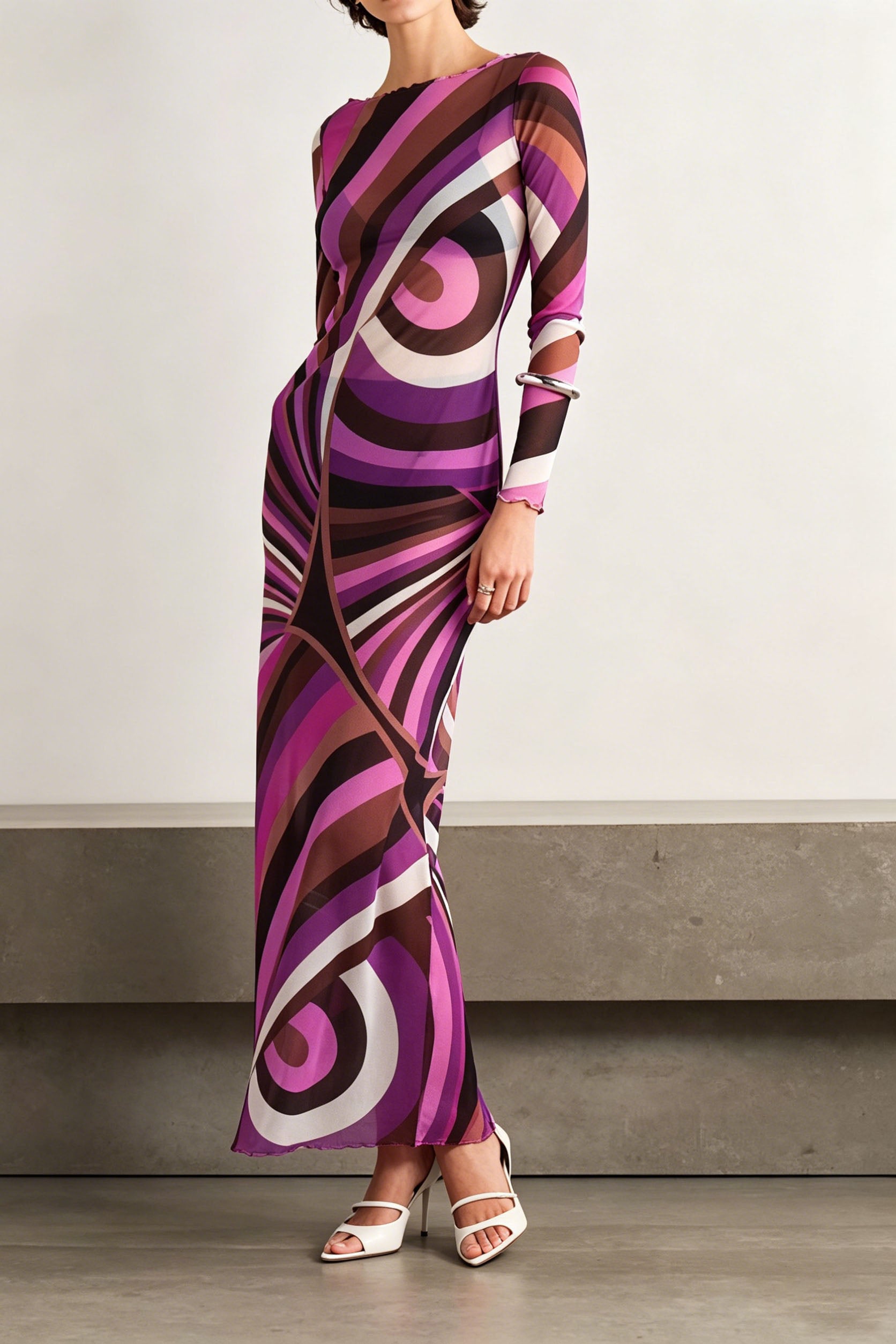 Maxi-jurk met geometrische print en geschulpte rand