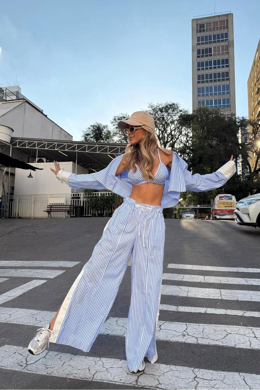 Chic Striped Lounge Pants Set
