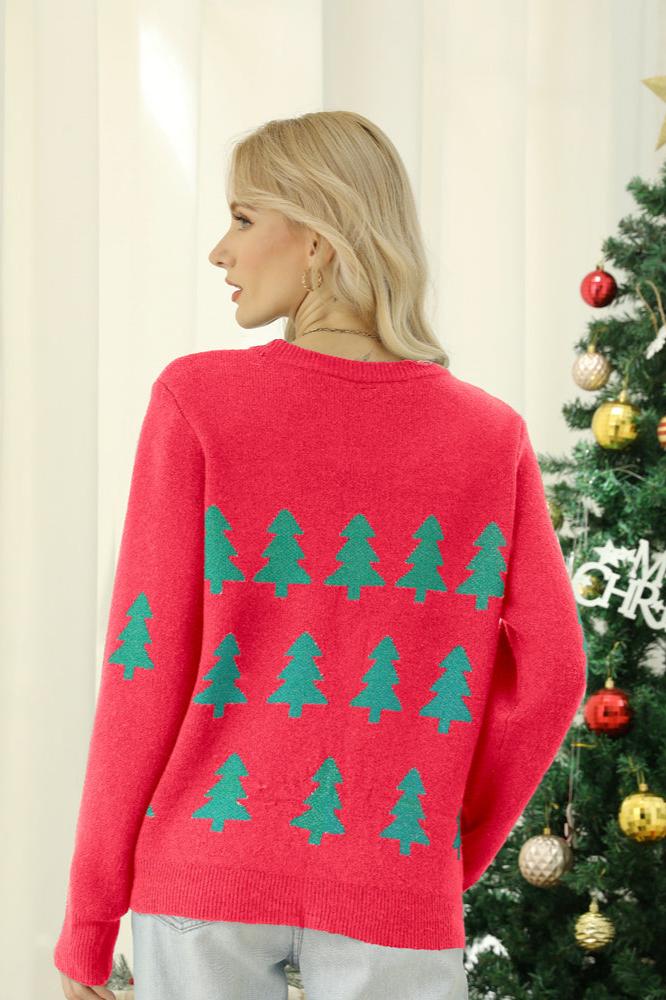 Maglione lavorato a maglia con albero di Natale con paillettes scintillanti