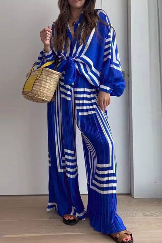 Printed Striped Pleated Suit