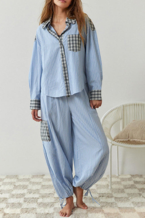 Sky Blue Loose Splice Pyjamas Set