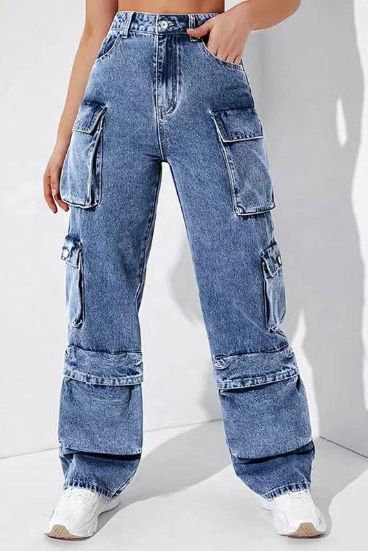 High-Waisted Denim Cargo