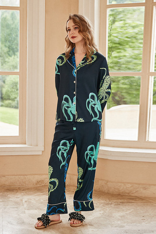 Octopus Print Lange Mouwen Pyjama Loungewear Set