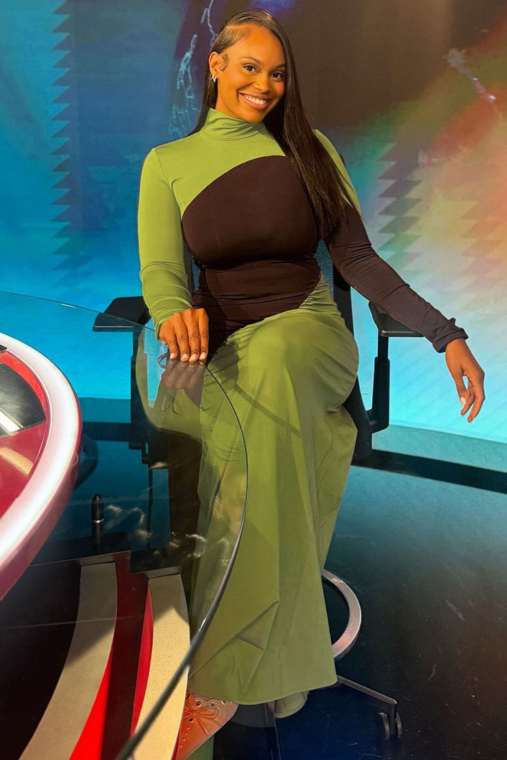 Abito lungo fluido a blocchi di colore arte moderna