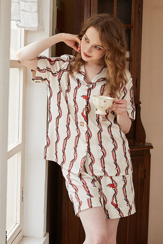 Loungewear-set met drakenkopketenprint en korte mouwen