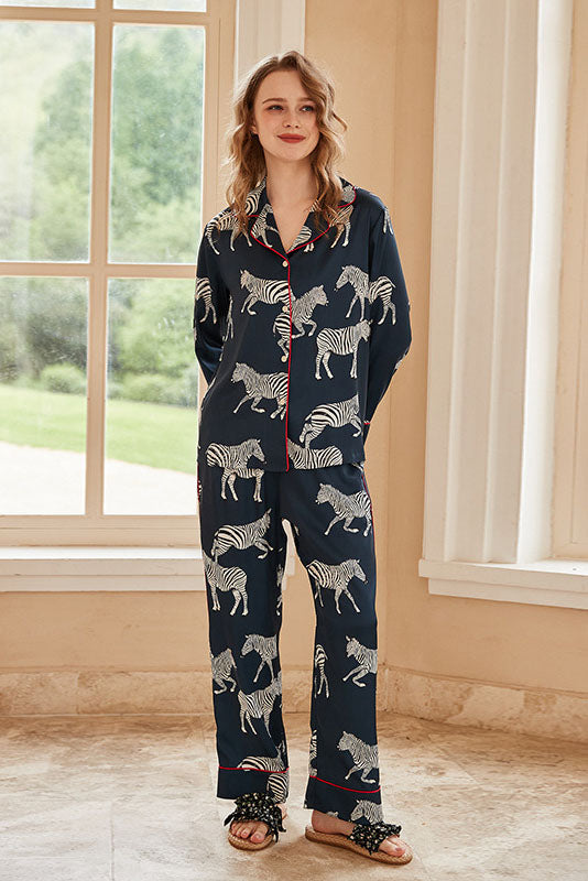 Blue Zebra Print Pyjama Set