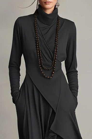 Purple High-neck Asymmetrical Pleated Maxi Dress