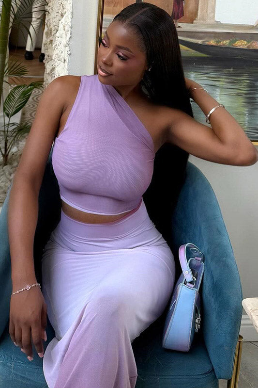 Gradyan Tek Omuz Şeffaf Etek Takımı