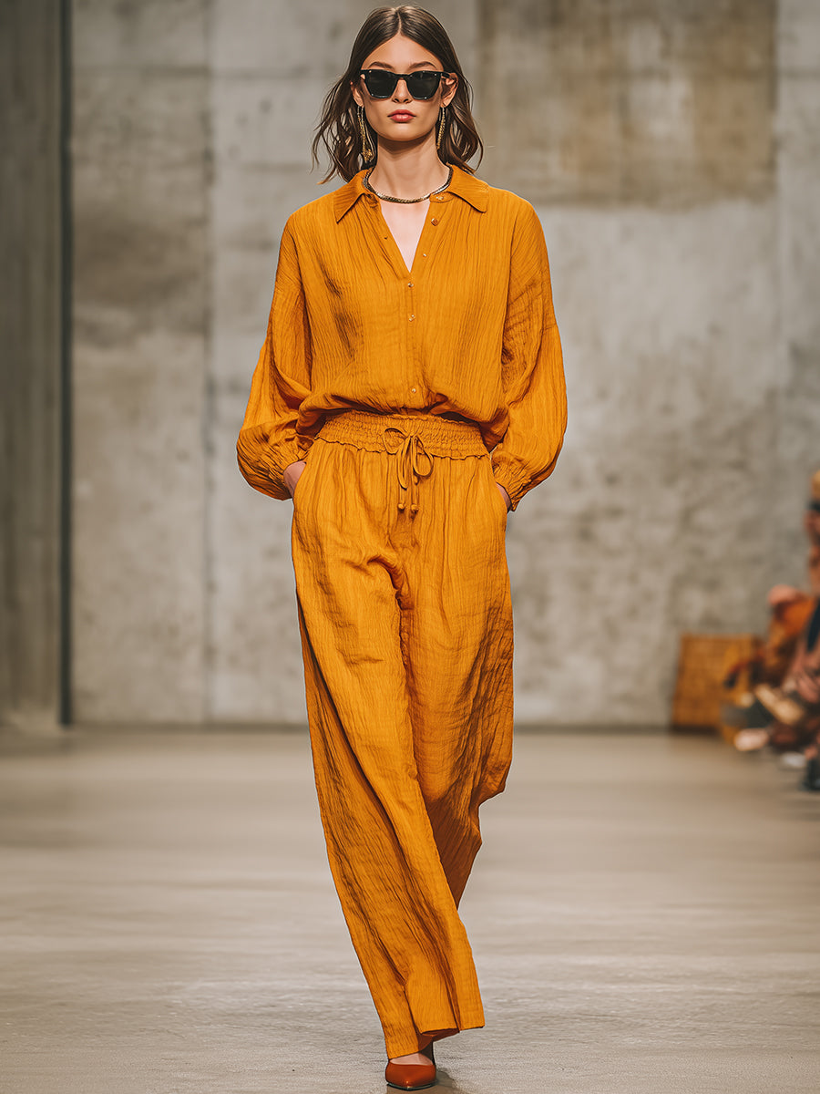 Ležérní retro oranžová košile a kalhoty set