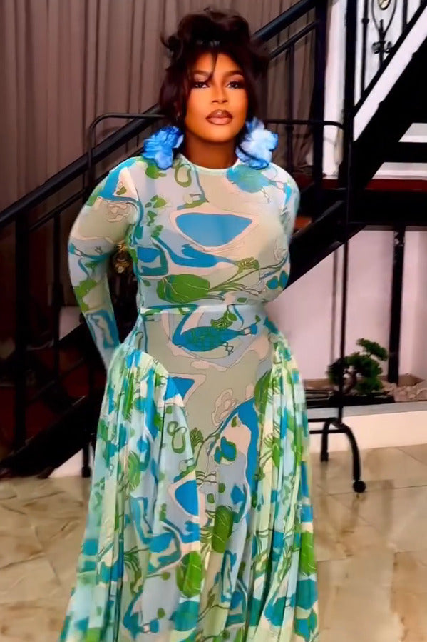 Sheer Floral Illusion Maxi Dress