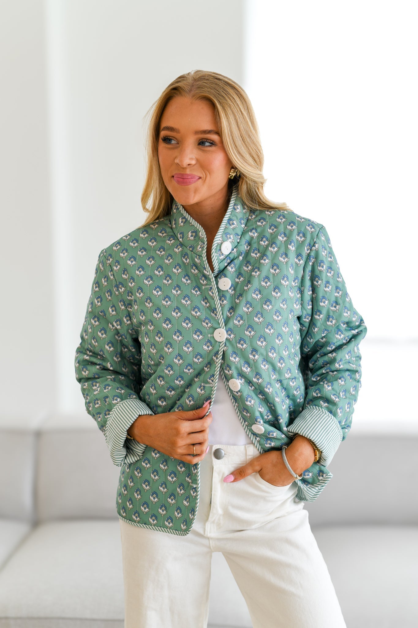 Chaqueta acolchada con estampado Tiffany: verde azulado