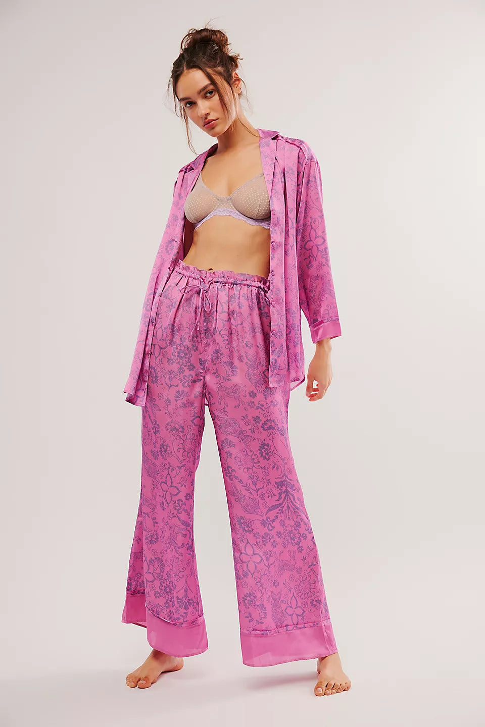 Conjunto de Pijama con Corbata de Moño de Estampado de Fiesta del Té