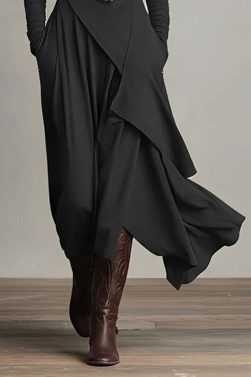 Purple High-neck Asymmetrical Pleated Maxi Dress