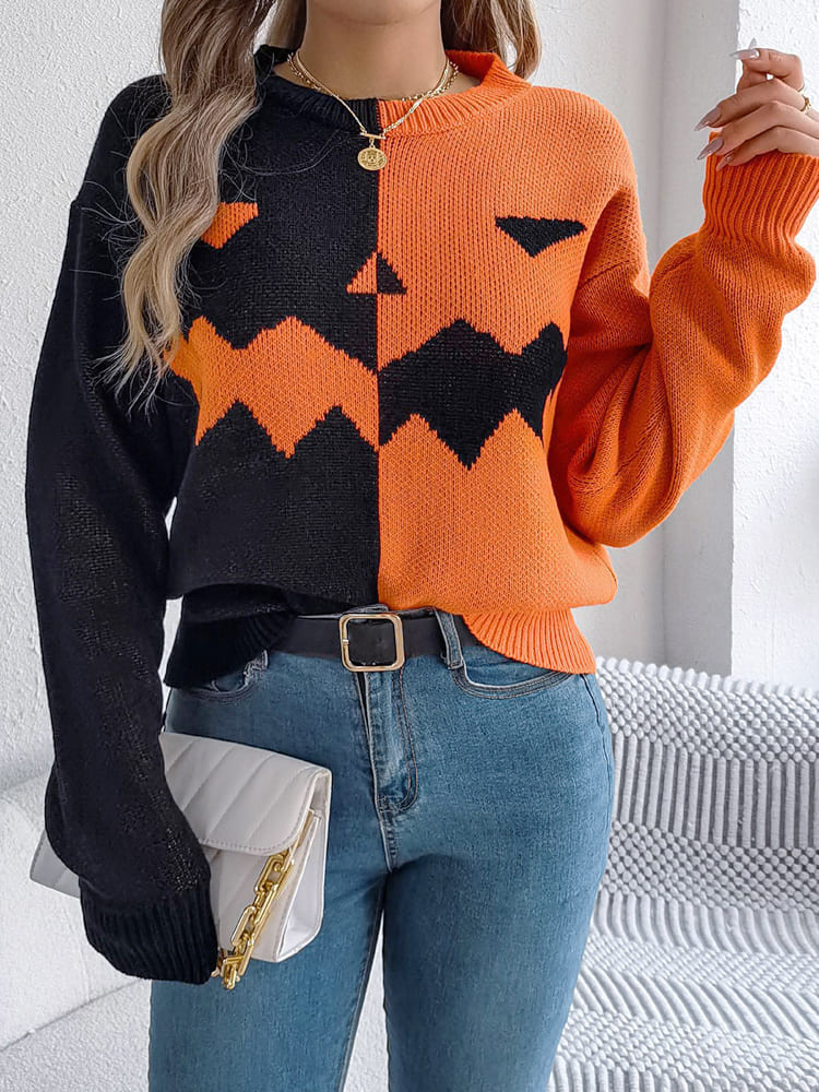 Ghost Pattern Long Sleeve Crew Neck Sweater