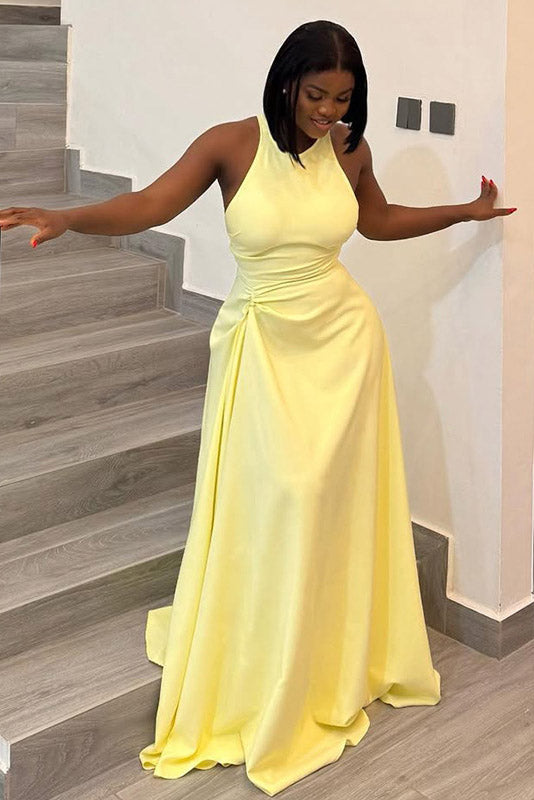 Robe Maxi Asymétrique à Queue Bronze Liquide