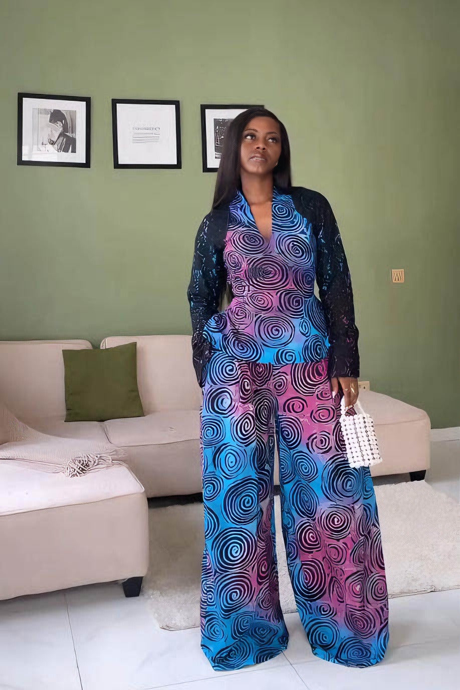 70s Vortex Print Pant Set