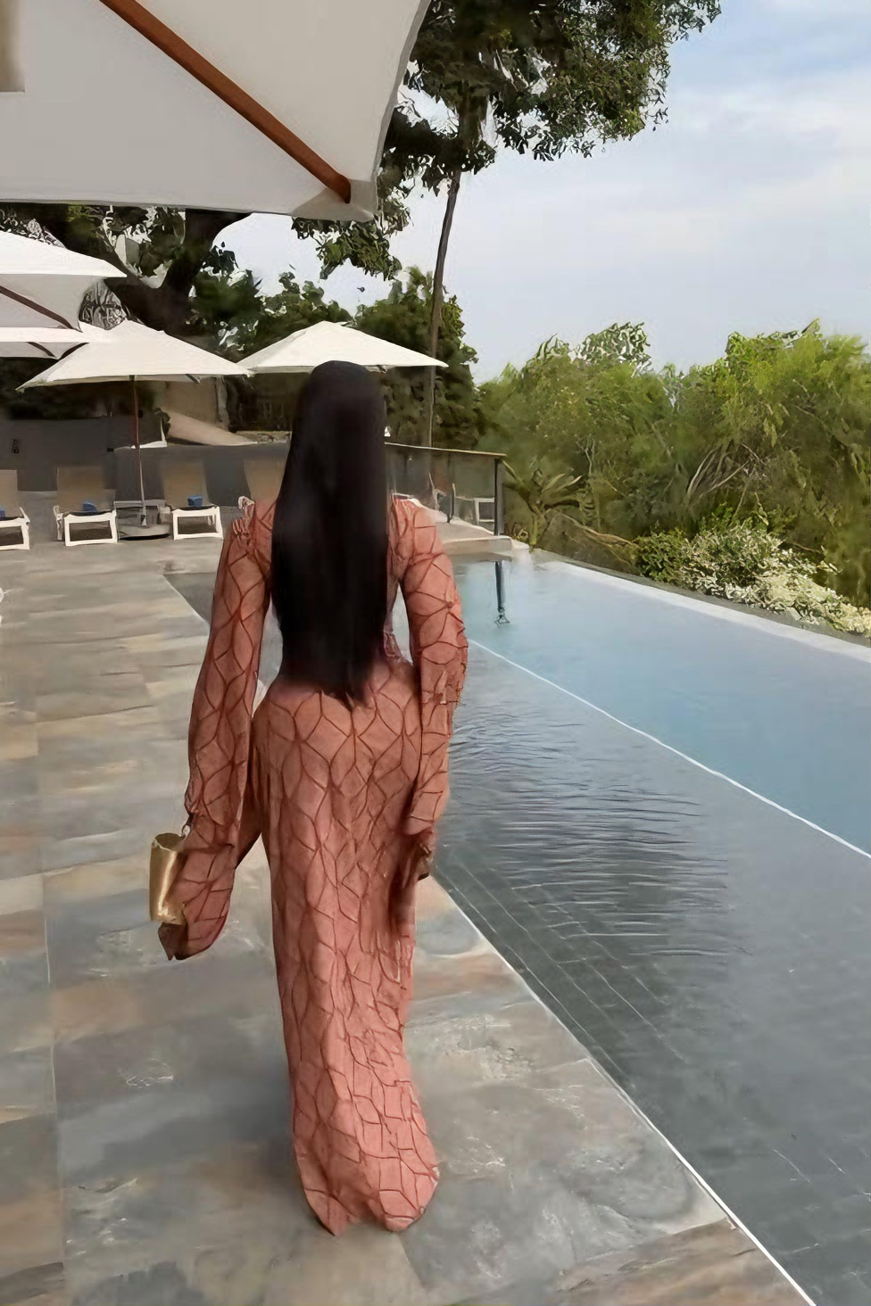 Mocha Rose Geometric Print Sheer Maxi Dress