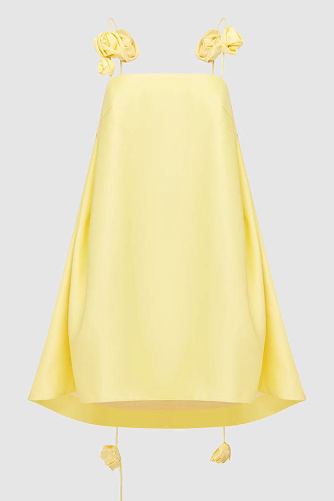 Yellow 3D Floral Loose Fit Short Dress