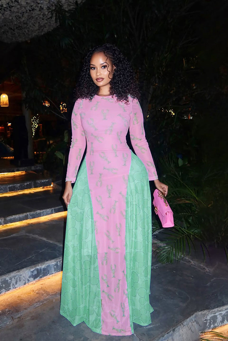 Sjov hummerprint flydende maxikjole