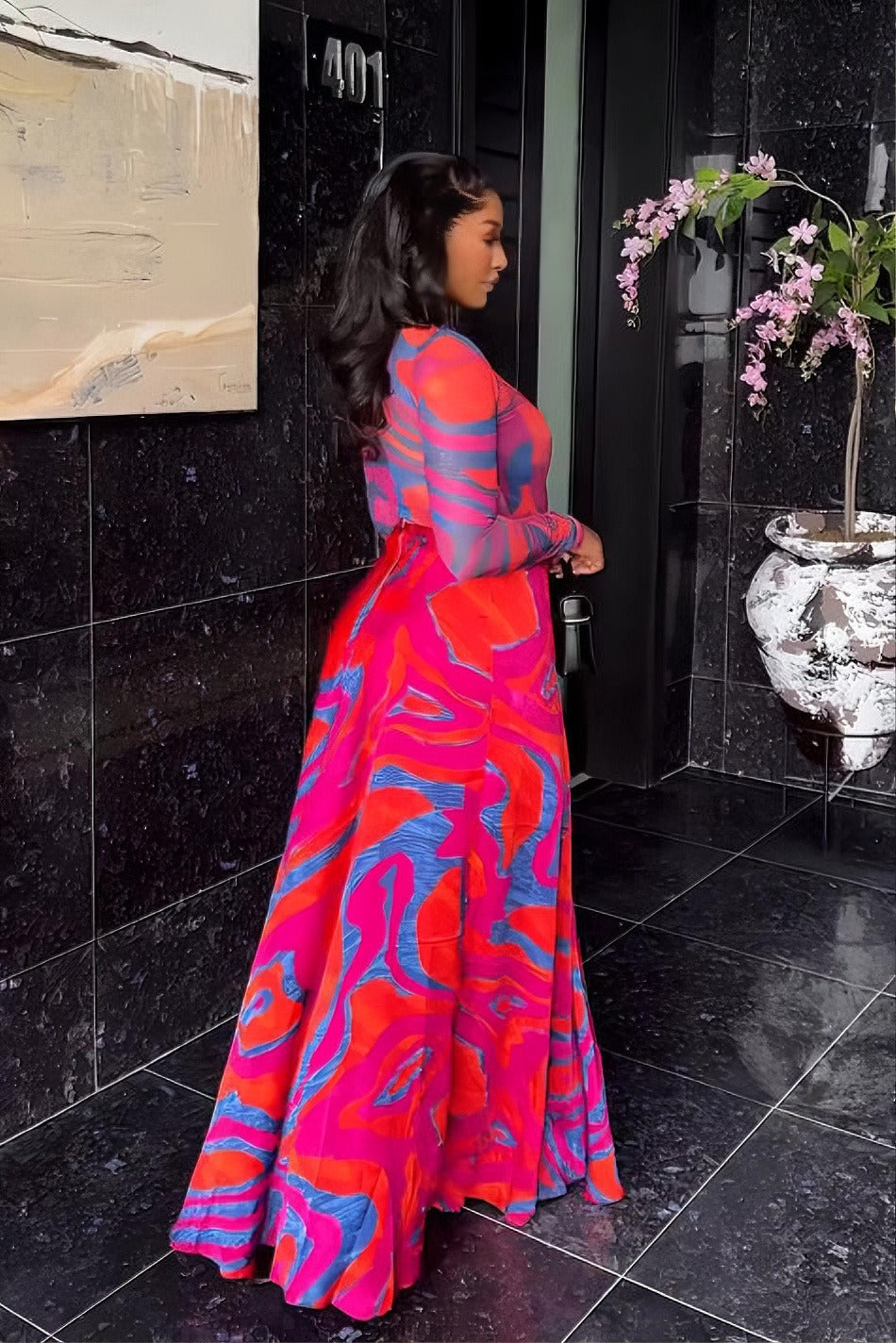 Psychedelic Colorful Vortex Maxi Skirt Set