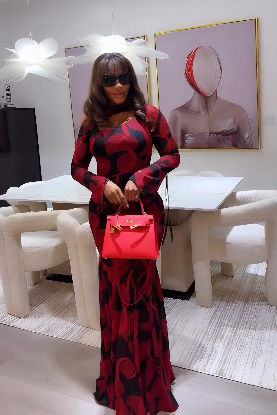 Vibrant Ankara Tie-Neck Fishtail Maxi Dress