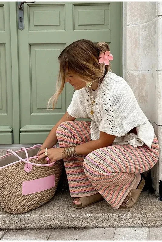 Suéter de mujer de punto calado con cordones