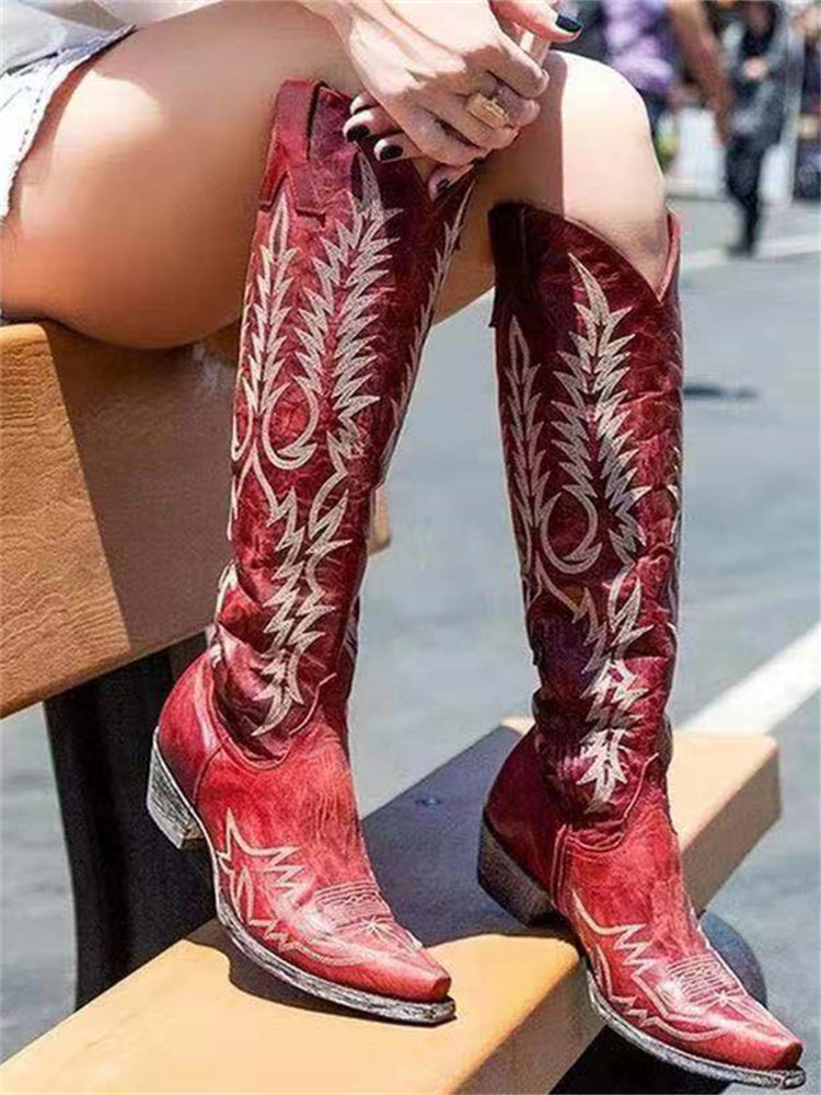 Vintage Western-Cowboy Knéi-héich bestickte Stiwwelen