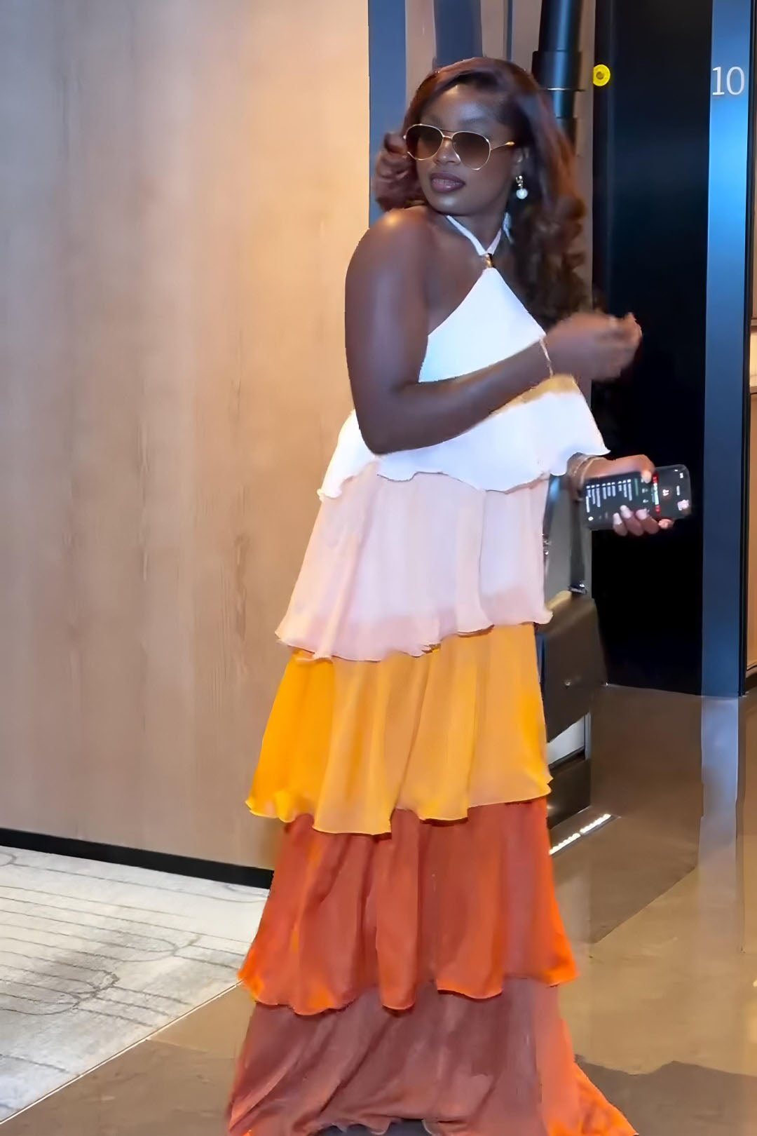 Ombre gelaagde halter maxi-jurk
