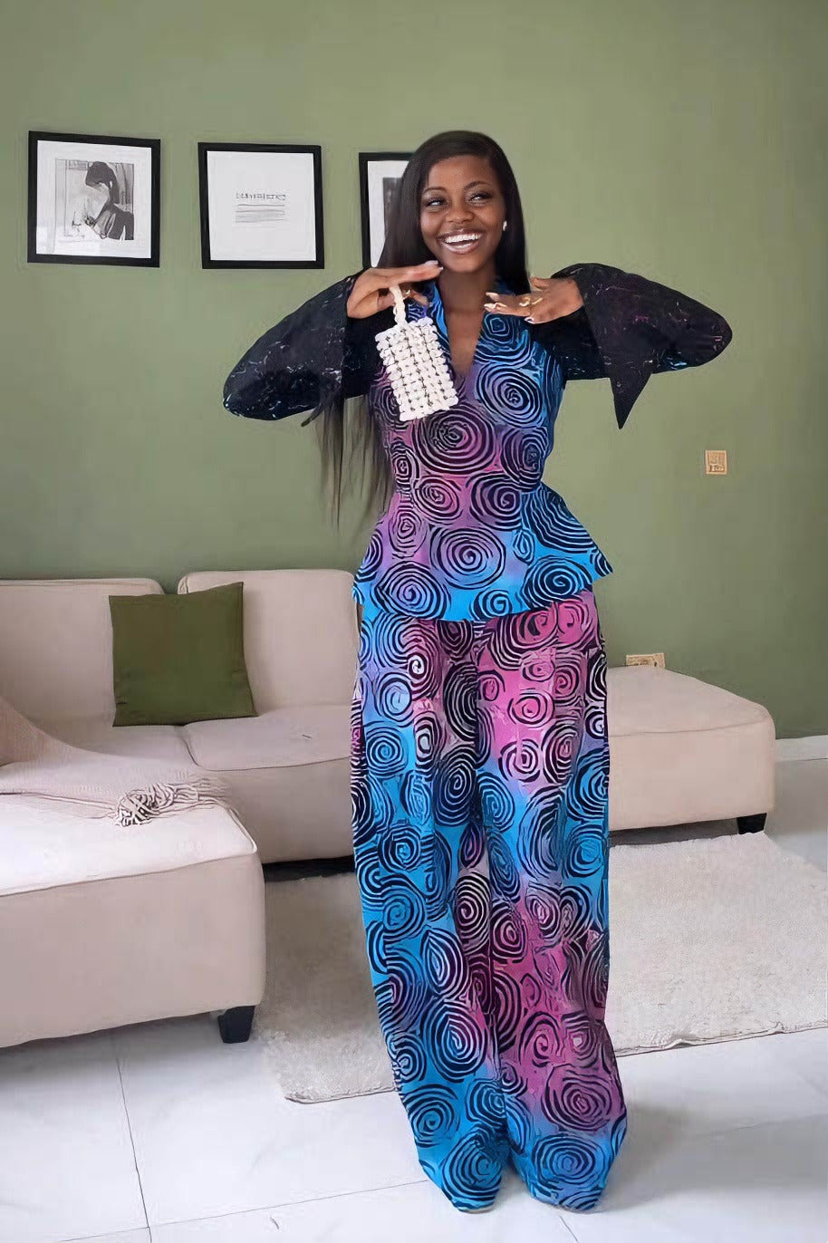 70s Vortex Print Pant Set