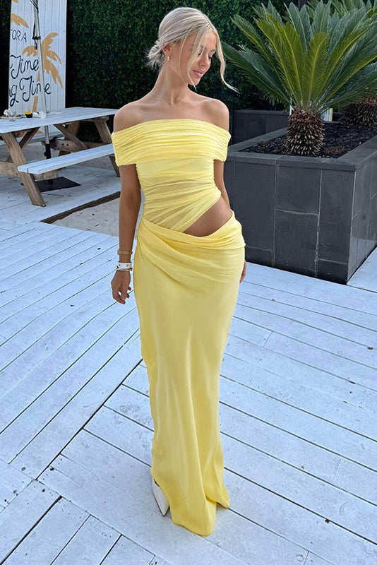 Off-Shoulder Mesh Maxi Dress