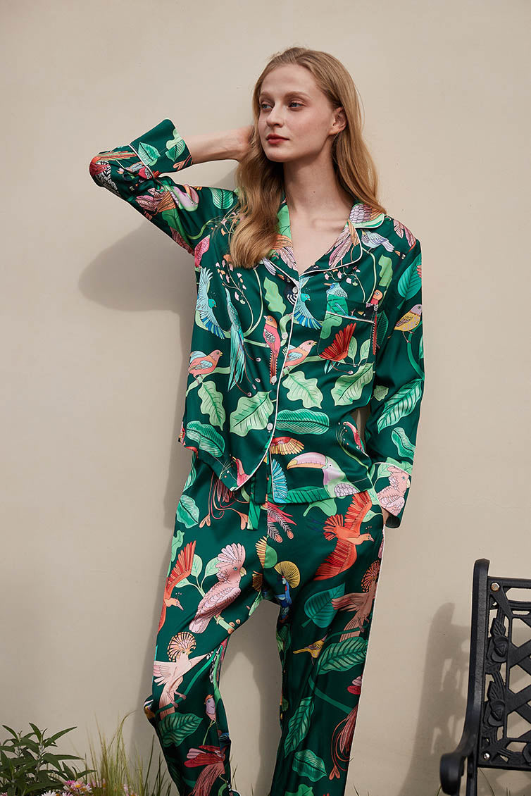 Tiger- und Affenprint-Eisärmel-Loungewear-Set