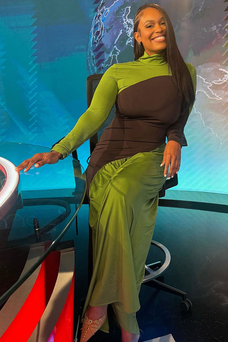 Abito lungo fluido a blocchi di colore arte moderna