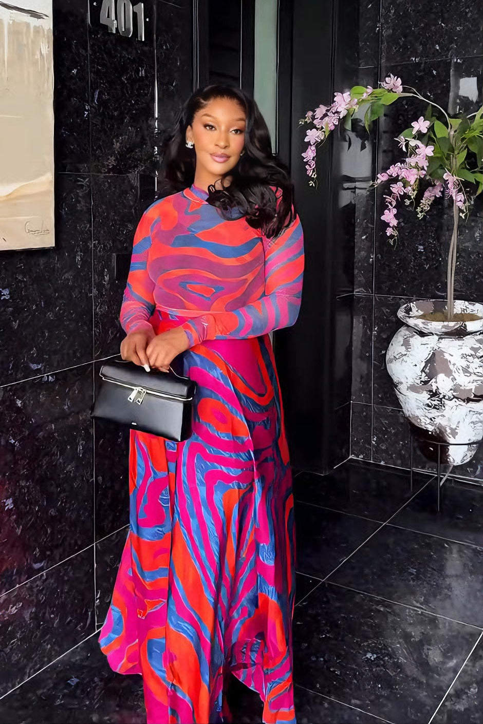 Psychedelic Colorful Vortex Maxi Skirt Set