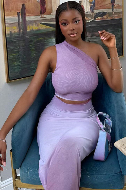 Gradyan Tek Omuz Şeffaf Etek Takımı