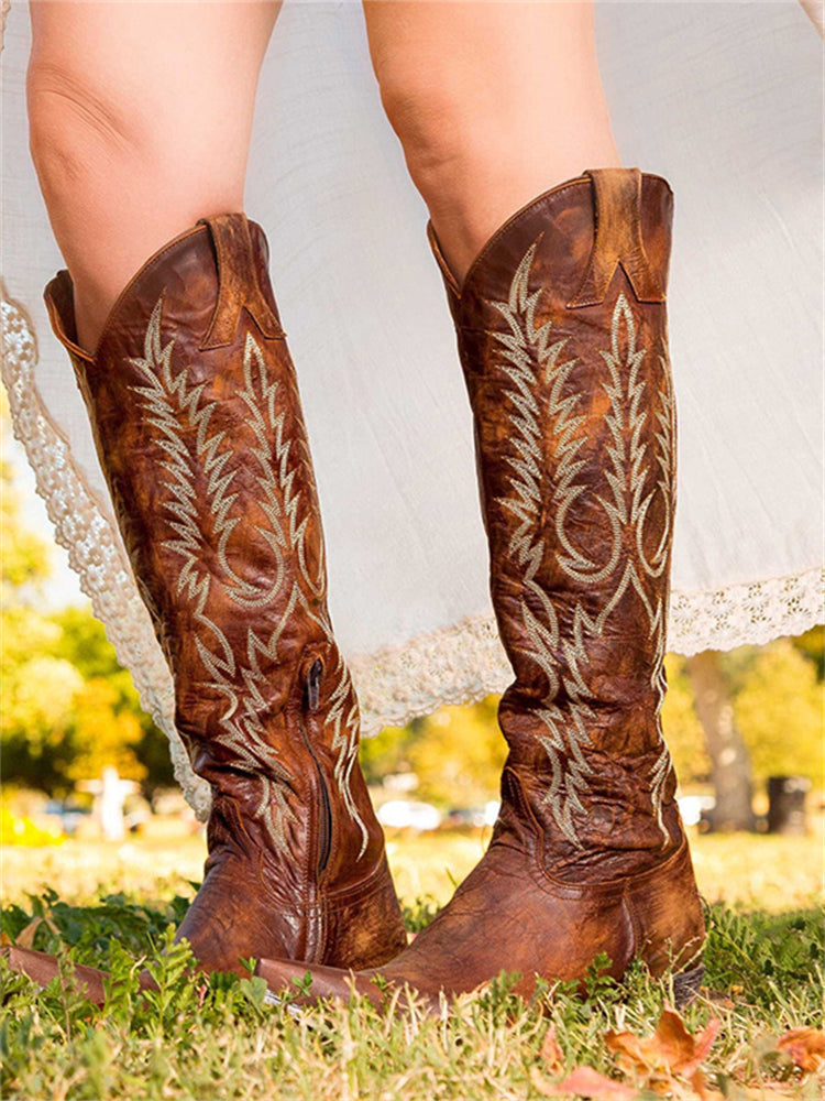 Vintage Western Cowboy bestickte kniehohe Stiefel